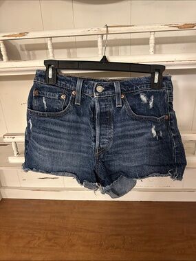Levi's 501 Distressed Dark Blue Denim Cutoff Shorts